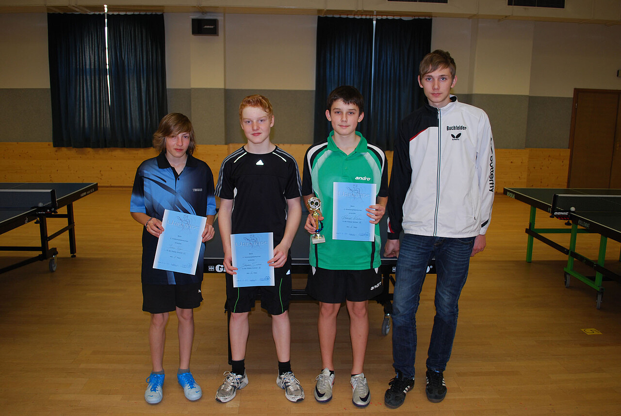 Schüler A: v.l. Jonas Träger, Stephan Schick, Andreas Kische, KJW Anton Buchfelder